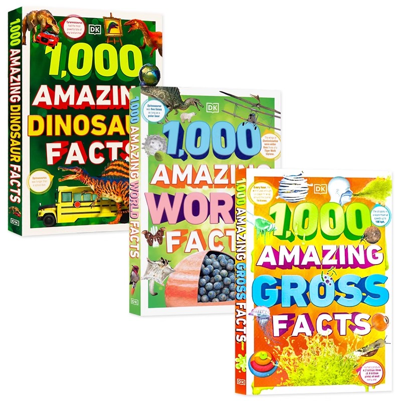 DK出版 1000个科普图解百科系列3册 英文原版 1,000 Amazing Gross Facts 惊人的恐龙事实 中小学生课外阅读趣味读物 进口英语书籍