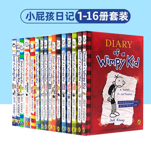 儿童英语故事书课外阅读漫画章节桥梁书文学Jeff 16册套装 diary wimpy kid 小屁孩日记英文原版 Kinney 漫画章节书