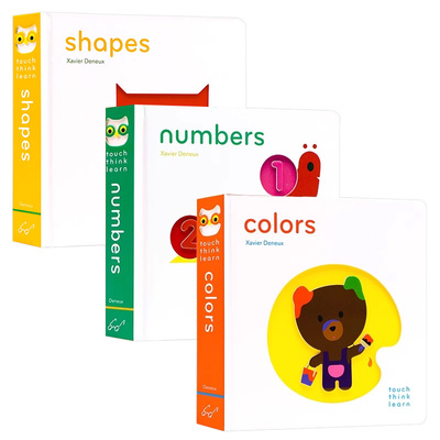 小手摸摸全知道 Touch Think Learn3册 Numbers数字 Colors颜色 shapes形状 英文原版绘本纸板书触摸书 启蒙艺术Xavier Deneux