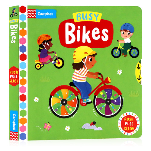 Busy系列 忙碌的自行车机关操作书 进口英文原版 Busy Bikes 推拉滑动纸板书 儿童英语启蒙低幼趣味游戏玩具书 亲子互动