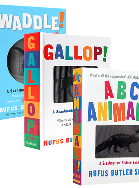 光与影视觉动画书英文原版ABC Animals/Waddle/Gallop动物ABC/马步/摇摆A Scanimation Picture Book会动的书动画效果趣味翻翻书