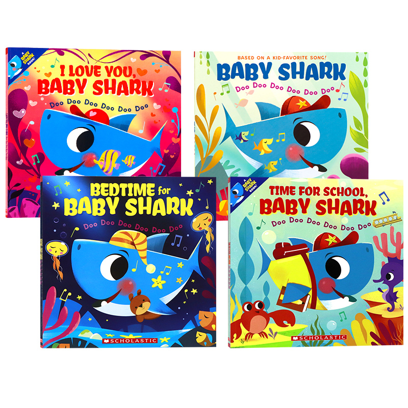 鲨鱼宝宝系列韵文儿歌英文原版绘本 Baby Shark Bedtime for Baby Shark I Love You Baby Shark 卡通动画歌唱故事书Scholastic