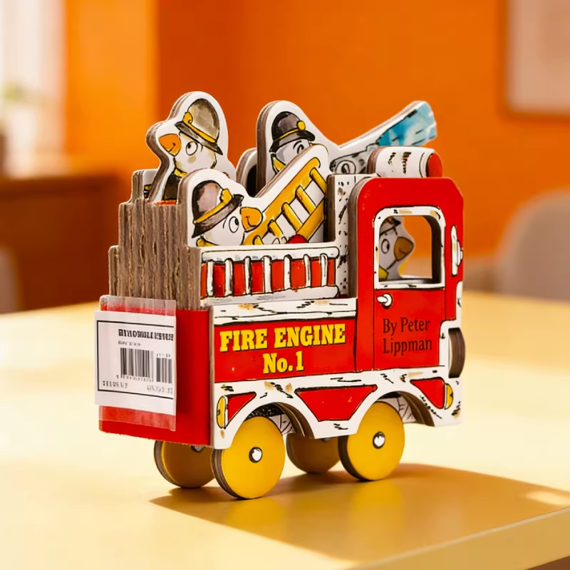 进口英文原版正版 Mini Wheels 小小消防车 儿童读物Mini Fire Engine 迷你车系列 造型书 卡板书 纸板玩具书