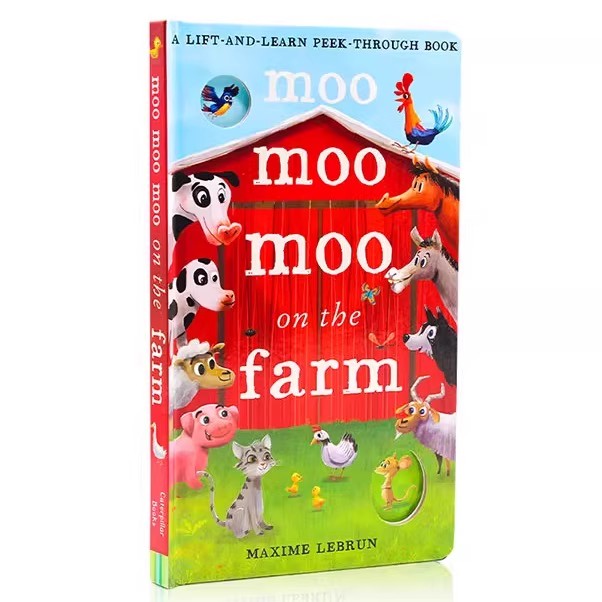 进口英文原版正版绘本 Moo Moo Moo on the Farm 农场动物认知启蒙 洞洞书 纸板翻翻书 小机关玩具操作书 Maxime Lebrun