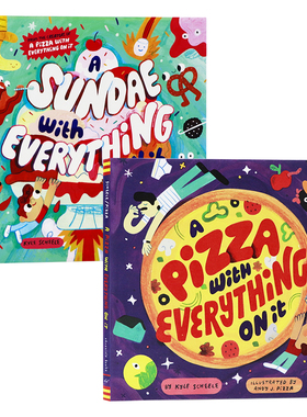 食物主题美食绘本2册比萨饼上的馅料英文原版 A Sundae/A Pizza with Everything on It 父亲节母亲节礼物书 家庭亲子冒险精装绘本