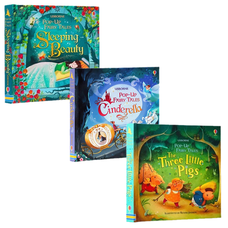 Usborne立体书3册 Pop-up Sleeping Beauty/Three Little Pigs 睡美人灰姑娘三只小猪 英文原版 童话故事绘本 儿童课外兴趣英语书