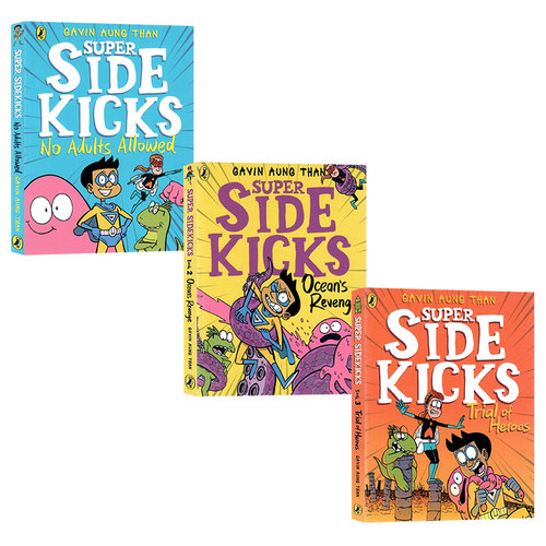 超级跟屁虫3册英文原版漫画 The Super Sidekicks No Adults Allowed/Ocean's Revenge/Trial of Heroes 幽默冒险奇幻故事桥梁书