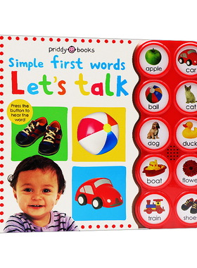 Simple First Words Let's Talk 10种声音辨别认知发声书 英文原版绘本  0-3岁亲子互动 认知低幼儿童启蒙单词汇  纸板书 Priddy