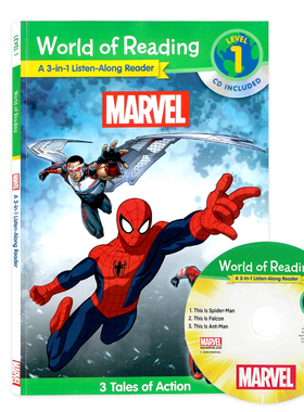 迪士尼阅读世界分级读物第1级 漫威3合1 英文原版World of Reading Marvel Marvel 3 in 1 Listen Along Reader分级阅读英语书籍