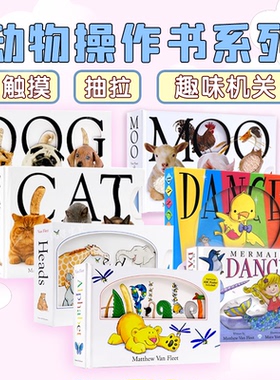 Matthew Van Fleet 动物操作书 Animal Trio Moo Cat Dog 猫狗大开本纸板触摸操作书抽拉书 英文原版绘本 幼儿英语启蒙认知立体书