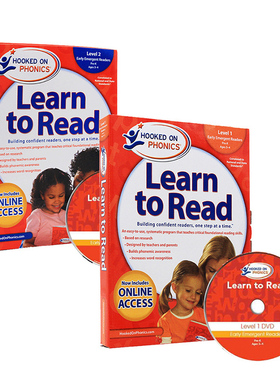 英文原版自然拼读教材迷上语音 Hooked on Phonics Learn to Read - Levels 1&2 Complete Pre-K Ages 3-4带DVD美国自然拼读法教材