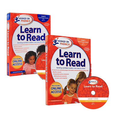 英文原版自然拼读教材迷上语音 Hooked on Phonics Learn to Read - Levels 1&2 Complete Pre-K Ages 3-4带DVD美国自然拼读法教材