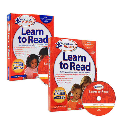 英文原版自然拼读教材迷上语音 Hooked on Phonics Learn to Read - Levels 1&2 Complete Pre-K Ages 3-4带DVD美国自然拼读法教材