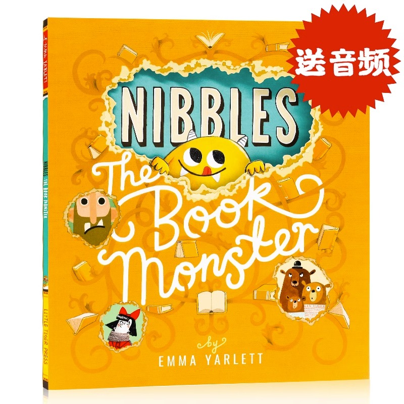 小怪兽嘎吱啃书小黄怪尼宝 英文原版绘本 Nibbles The Book Monster 洞洞书小机关翻翻游戏趣味故事 儿童宝宝幽默搞笑互动阅读绘本