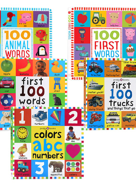 大开本英语单词书英文原版绘本 100 First Animal/Words/Machines 幼儿英语启蒙词汇单词图解精装纸板儿童学习图画书进口书籍