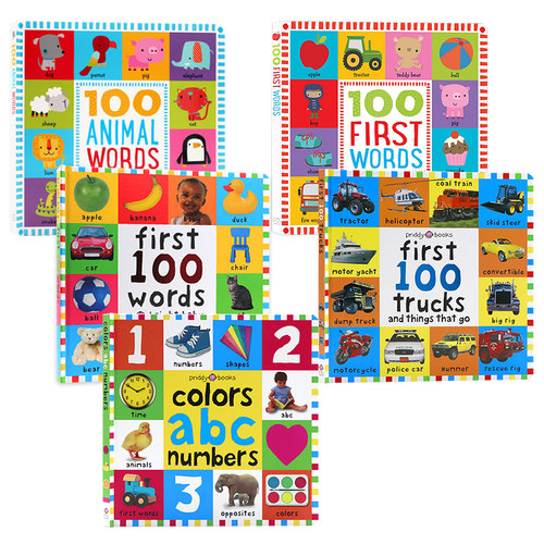 大开本英语单词书英文原版绘本 100 First Animal/Words/Machines 幼儿英语启蒙词汇单词图解精装纸板儿童学习图画书进口书籍