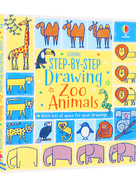 一步步画动物园动物 Step-by-Step Drawing Zoo Animals Usborne 英文原版 尤斯伯恩出版 幼儿绘画艺术启蒙绘本 亲子共读