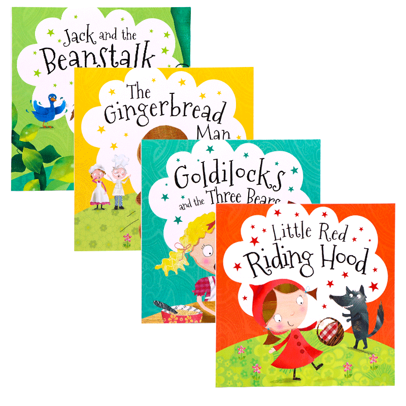英文原版绘本 经典童话故事平装绘本4册little red riding hood小红帽姜饼人杰克和魔豆 儿童英语启蒙认知 亲子睡前故事图画书