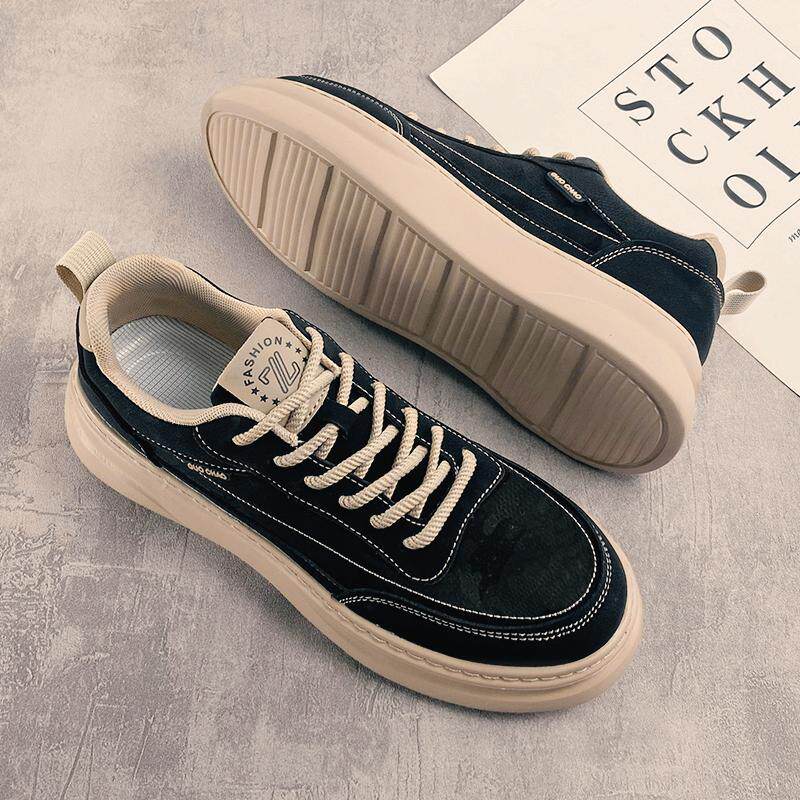 卡迪高秋冬款男鞋秋款2024新款潮牌高级感板鞋男款厚底休闲皮鞋黑