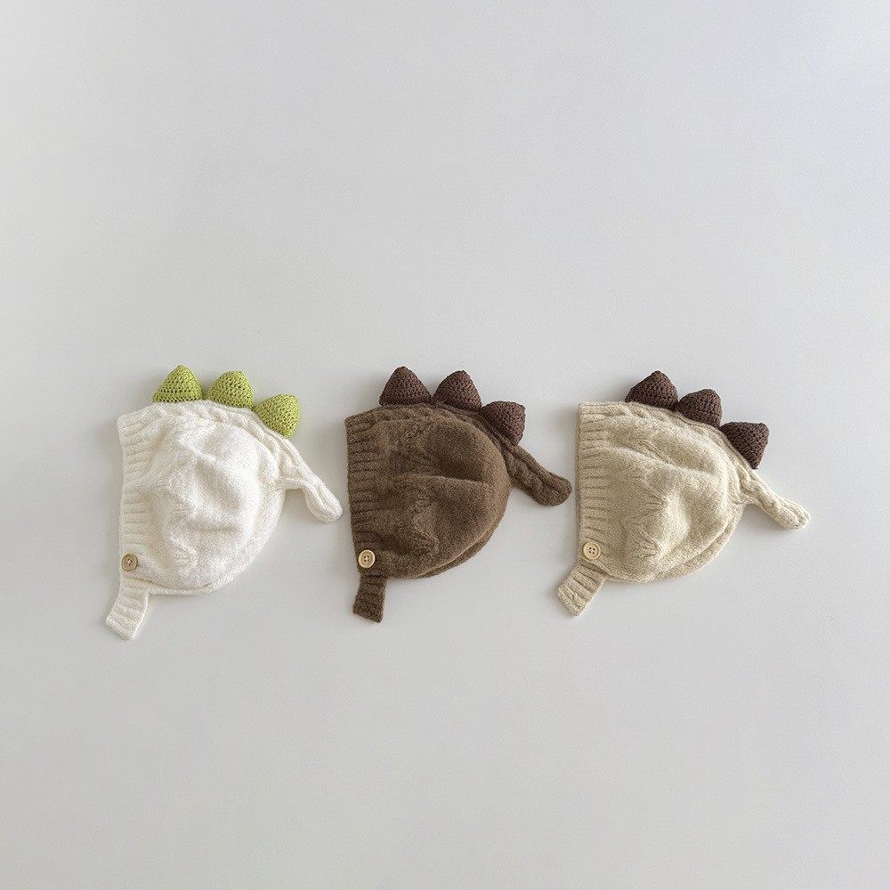 婴儿帽子秋冬季可爱恐龙针织帽子