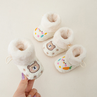 12个月10 宝宝加绒可爱雪地靴软底脚套小月龄防掉厚棉鞋 婴儿鞋