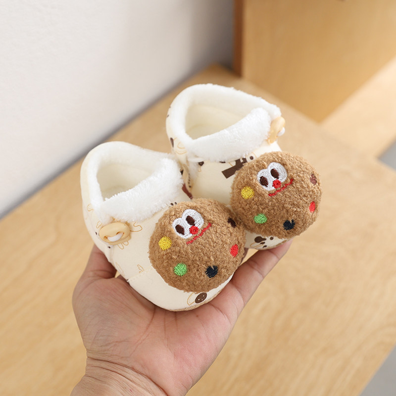 婴儿冬季加绒棉鞋男女宝宝小月龄脚套卡通可爱保暖鞋防掉6-12个月