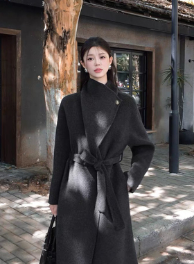 多多店面羊毛立领长款羊毛外套(配腰带)（含90.0绵羊毛）QF29-038