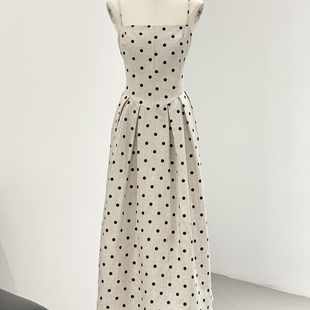 度假风性感高腰波点A字吊带连衣裙SET4379 MO多ISH