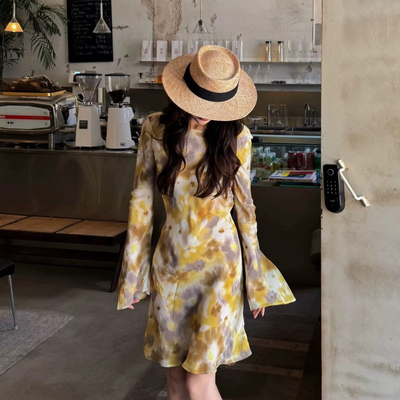 多多店26年夏上新印花真丝斜裁连衣裙YS1-WX521