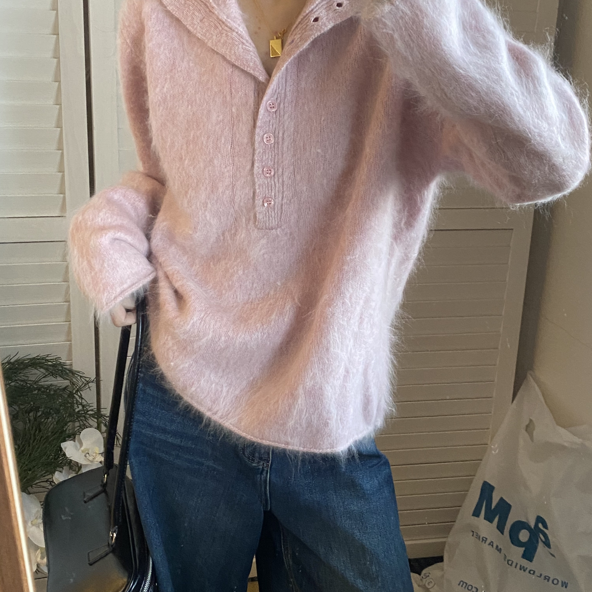 多多小众设计花纱立领半开扣设计毛衣羊绒衫(含90羊毛)m85-043