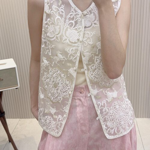 多多店2026夏上新真丝欧根纱刺绣国风马甲YS30-G515