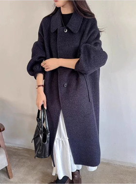 多多小众韩锐池-简约气质翻领宽松长款羊毛外套（含70羊毛）60601