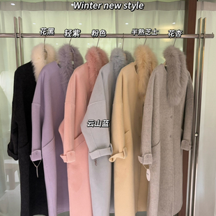 多多小众纯色羊毛外套(配可拆卸真狐狸毛毛领)（含90羊毛）7959