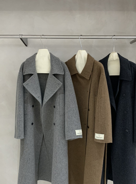 多多新复古双排扣长款时尚羊毛外套(配腰带)（含100绵羊毛）99147
