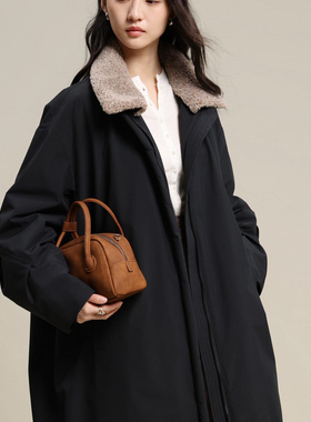 多多小众设计工装长款保暖羽绒服外套(配可拆卸领子)25203