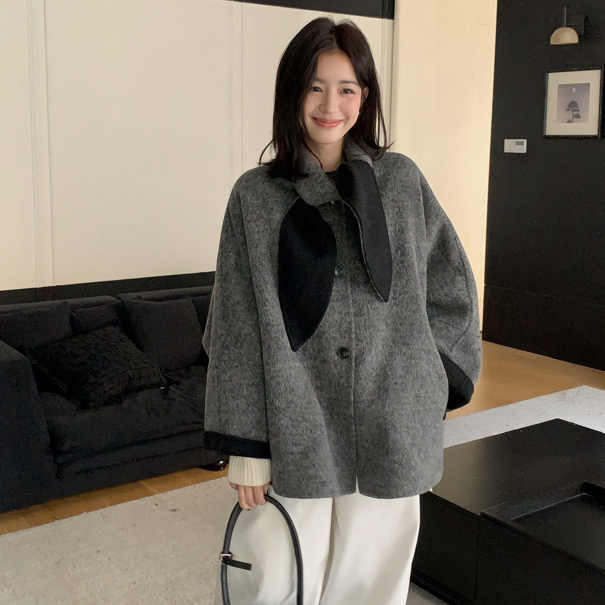 多多女人专柜款蝙蝠袖斗篷款大衣外套羊毛外套（含70羊毛）C706