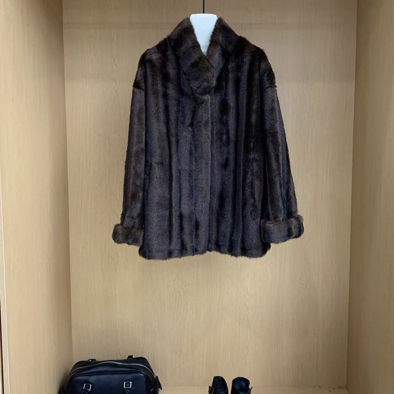 多多古简约立领肌理感水貂毛毛环保皮草WW-H4PYZ361299