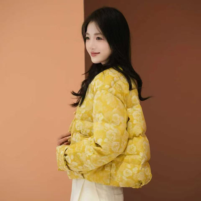 多多店播家爆款新中式国风提花短款立领保暖羽绒服外套YS1-25801