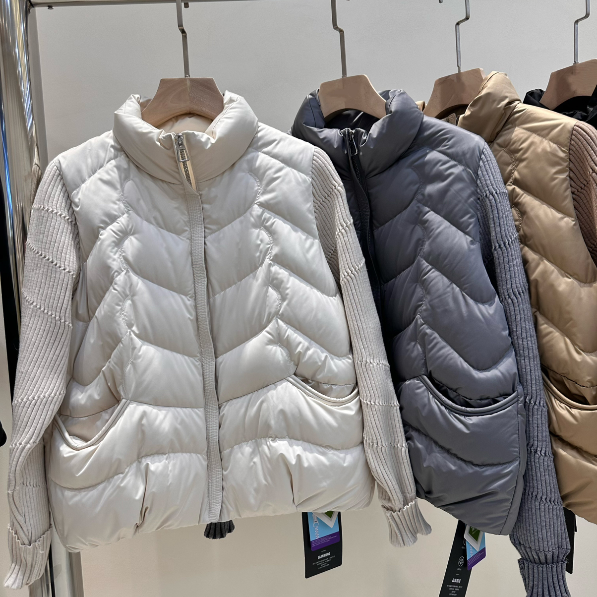 多多款欧货立领针织拼接白鸭绒修身显瘦短款保暖羽绒服外套9915