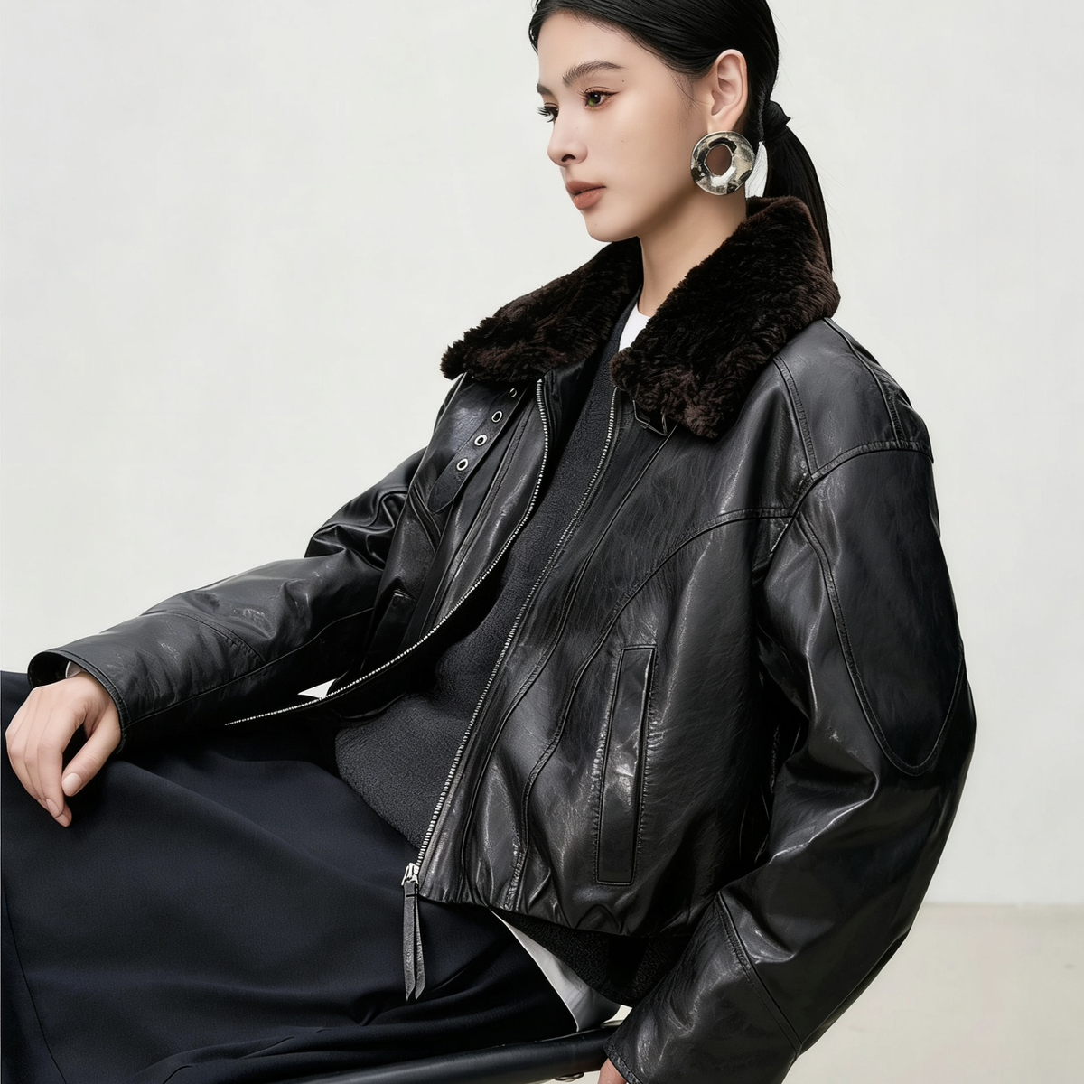 多多店口真皮头层绵羊皮皮衣女短款羊毛保暖羽绒服外套GSFW898CY