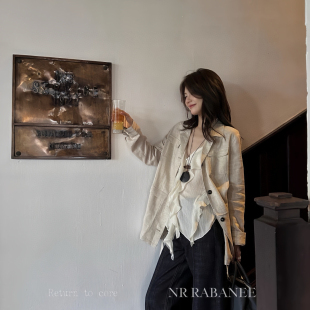 J825 配腰带 多多小众设计夏上新老钱风松驰感亚麻100工装 衬衫