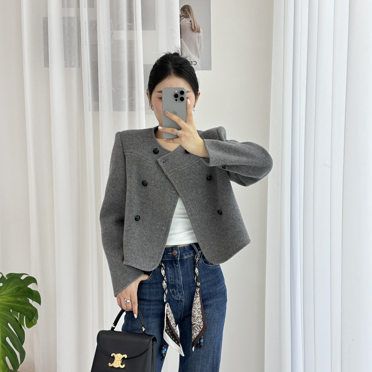 多多双面羊绒外套女新款设计感气质短款羊毛外套含80澳毛898