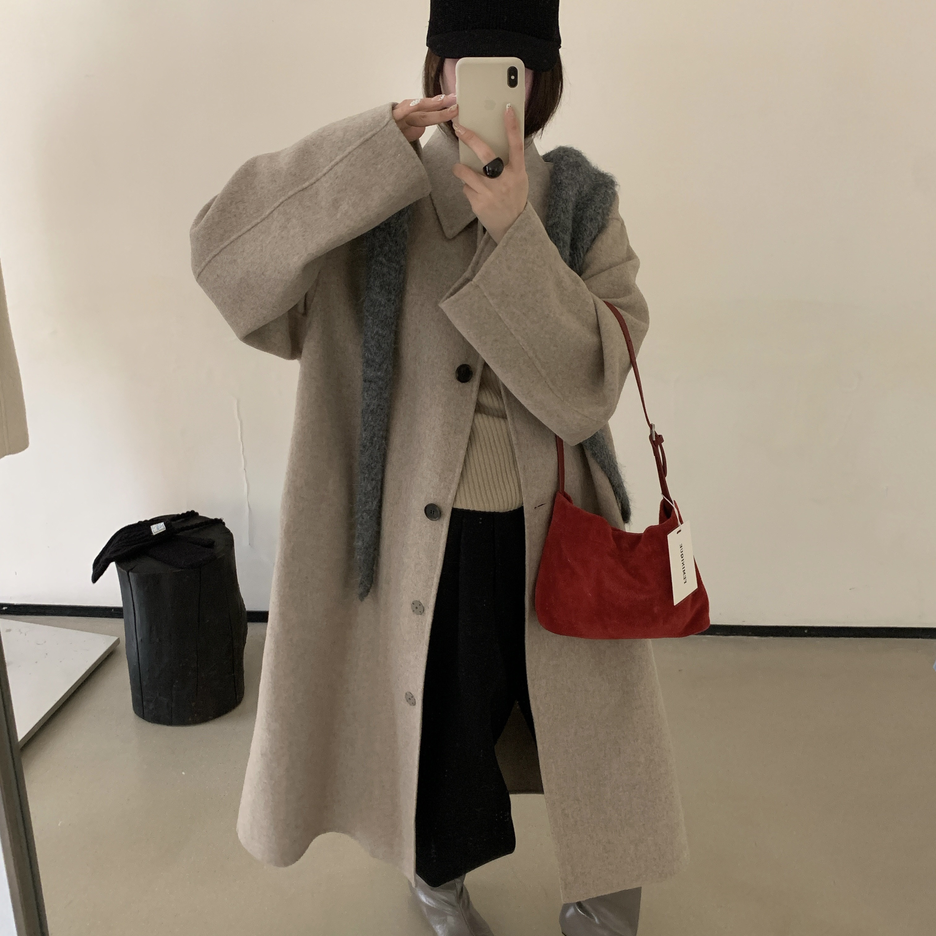 多多店东大门高级感简约中长款小众羊毛外套（含80羊毛）E08118-1