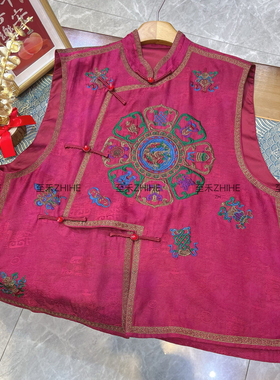 多多设计-极简大牌老钱新中式桑蚕丝香云纱重工刺绣马甲YS2-t510