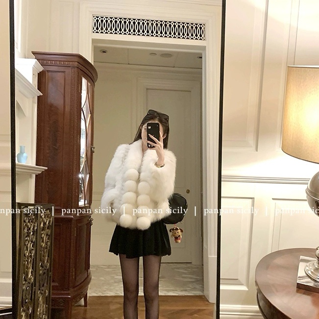 多多店毛领狐狸毛毛球毛领围脖真毛可拆卸)(含100狐狸毛)HL108M