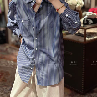 多多蓝白条纹长袖休闲上衣oversize宽松剪裁衬衫YS2-zl-7792331