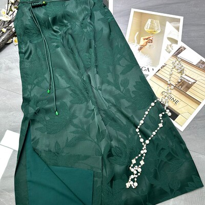 多多店2026早春上新人丝提花手工盘扣半身裙YS54-G219