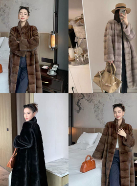 多多韩系轻奢仿水貂毛长款过膝立领大衣YS15-94331