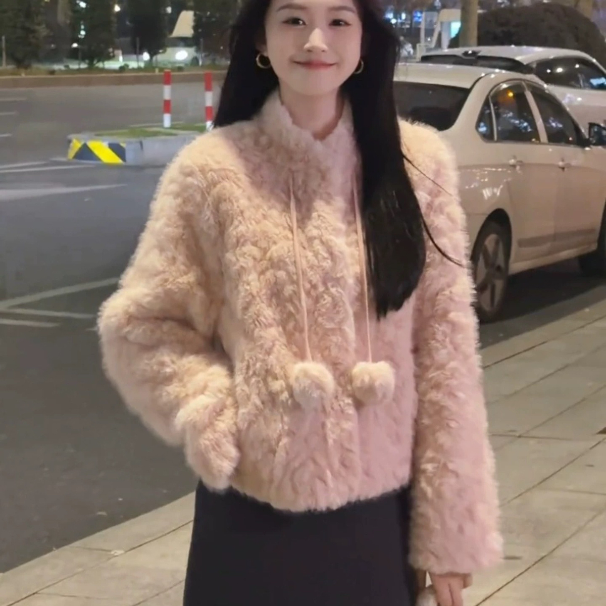 多多韩系甜美减龄立领小球球毛毛短外套Y855