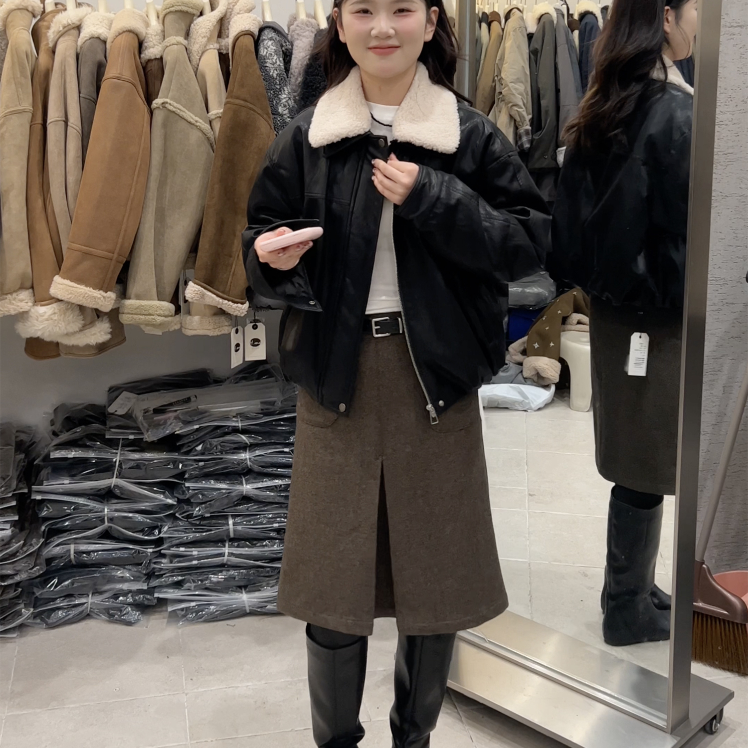 多多上新韩系新款翻毛领防风保暖机车服皮衣保暖羽绒服外套h6290